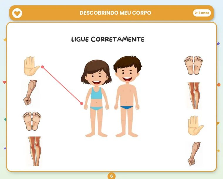 Atividade real do kit: ligar partes do corpo